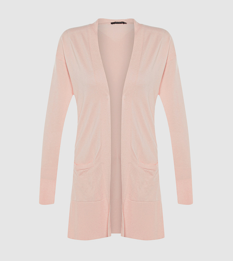 Buy Trendyol Pocket Detail Longline Knitted Cardigan In Pink