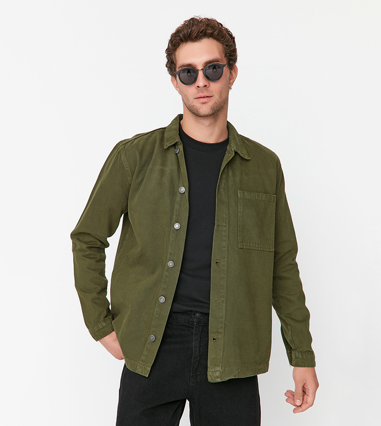 Green khaki cheap denim jacket