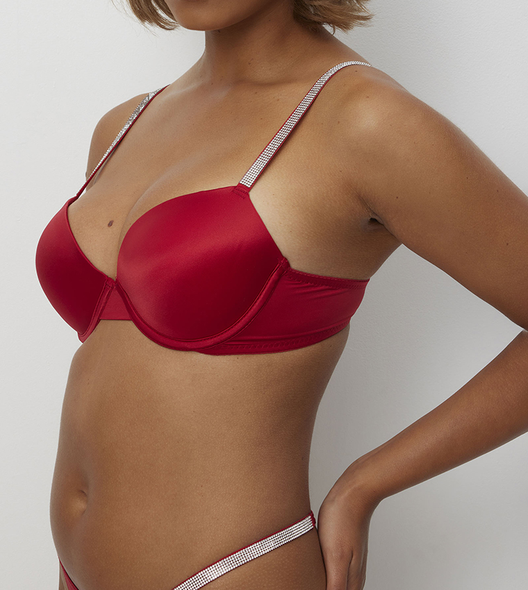 Embellished Satin Push-Up Bra
