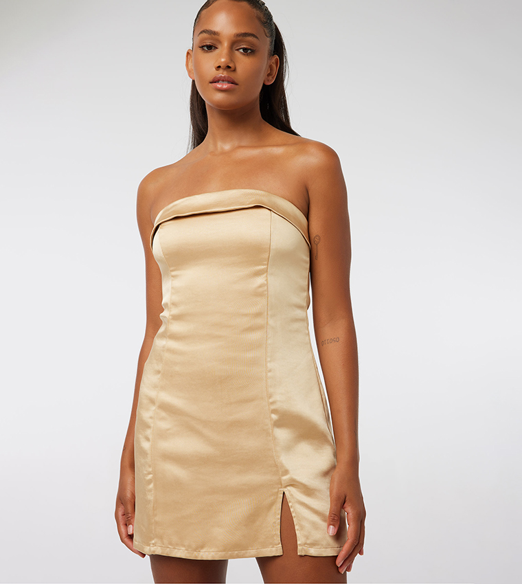 Buy Ardene Satin Strapless Mini Dress In Gold 6thStreet UAE