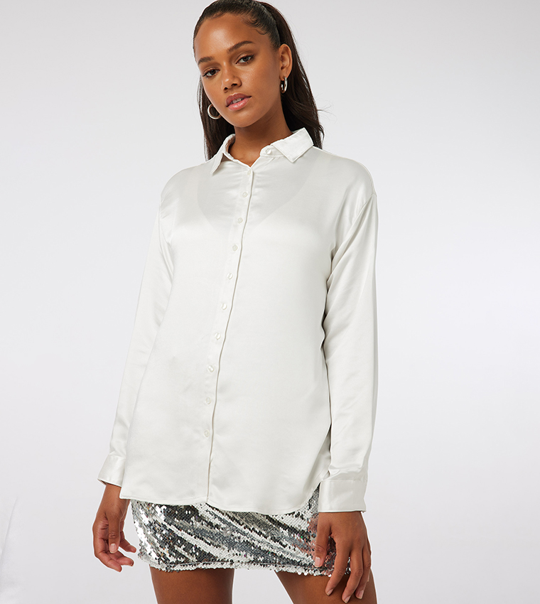 Solid Long Sleeves Satin Shirt