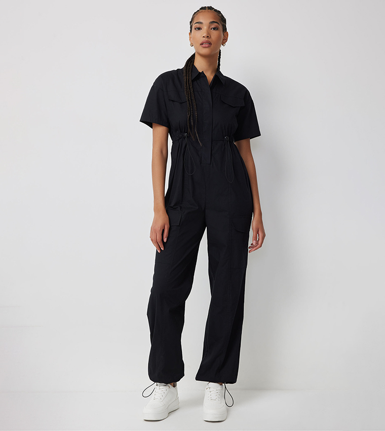 Solid Cargo Parachute Jumpsuit