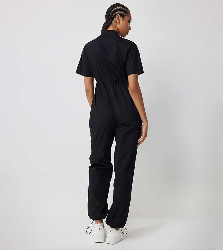 Solid Cargo Parachute Jumpsuit