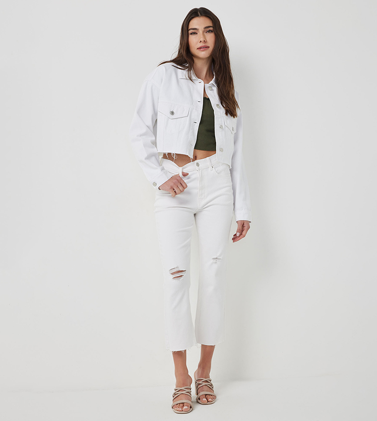 Ripped High Rise Kick Cropped Jeans
