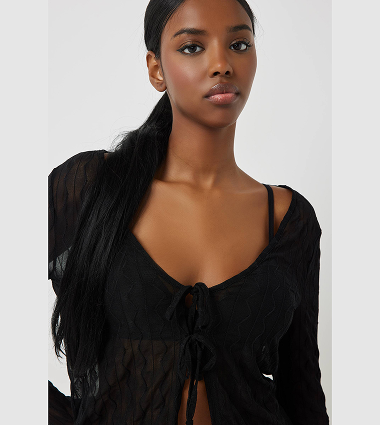 كارديغان منقوش برباط أمامي