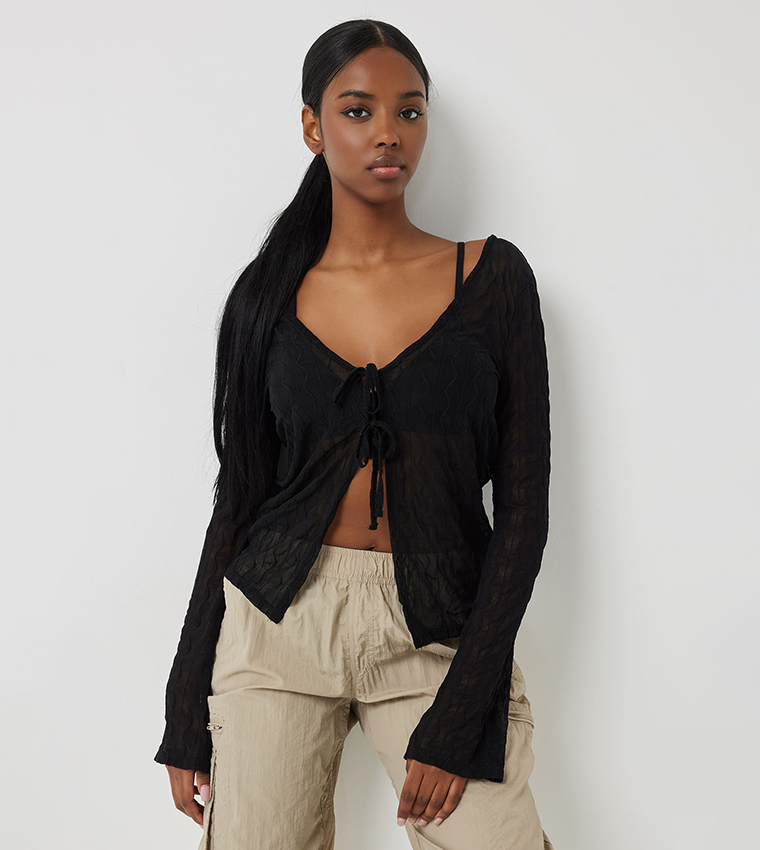 كارديغان منقوش برباط أمامي