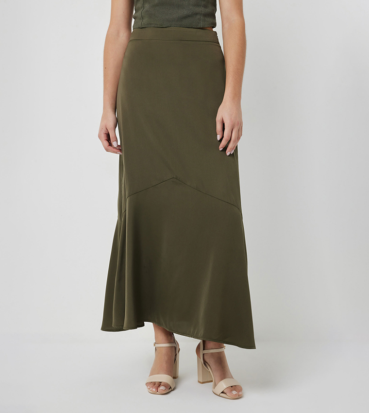 Solid Elastic Waist Maxi Skirt
