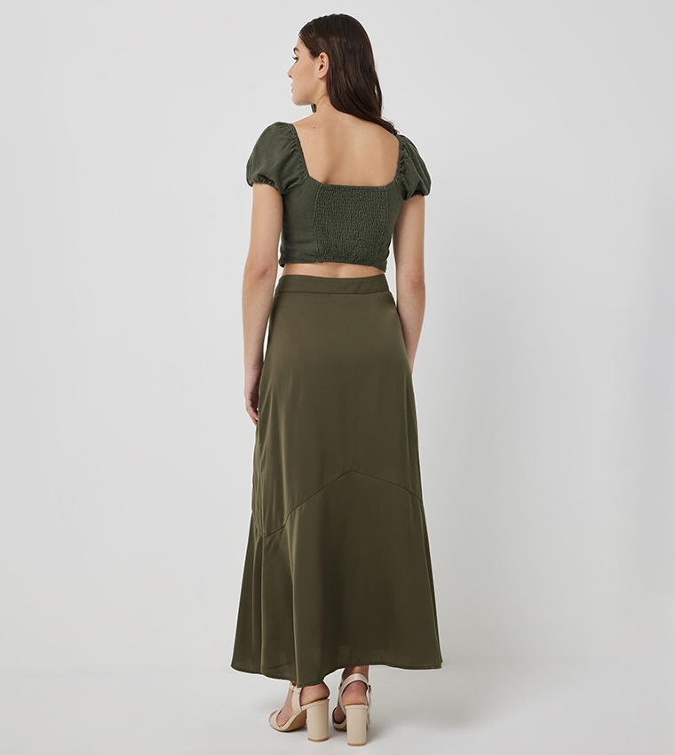 Solid Elastic Waist Maxi Skirt
