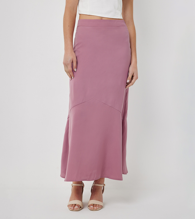 Solid Elastic Waist Maxi Skirt