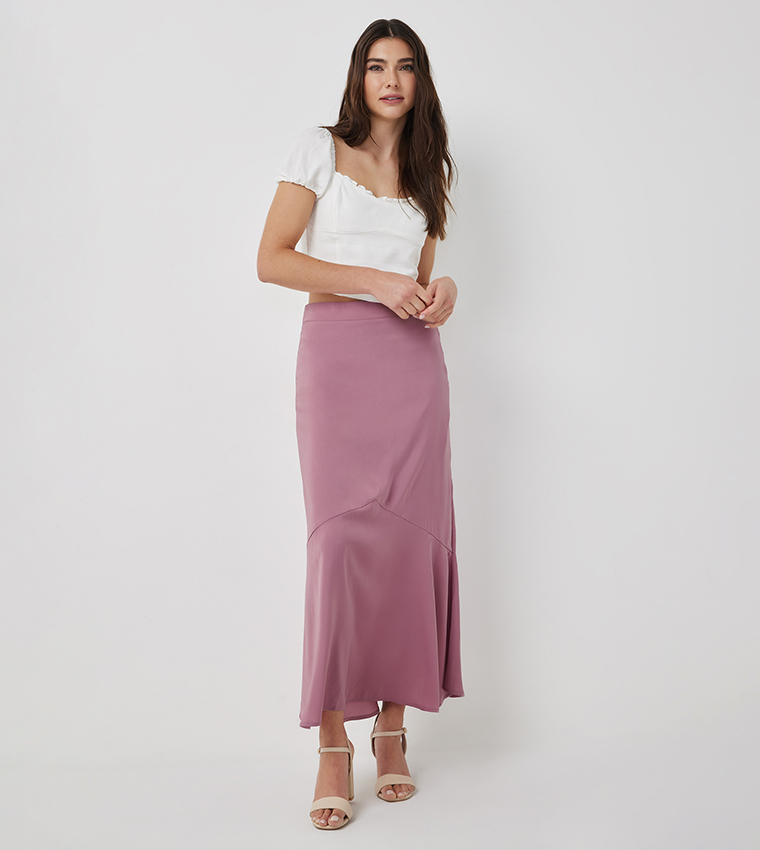 Solid Elastic Waist Maxi Skirt