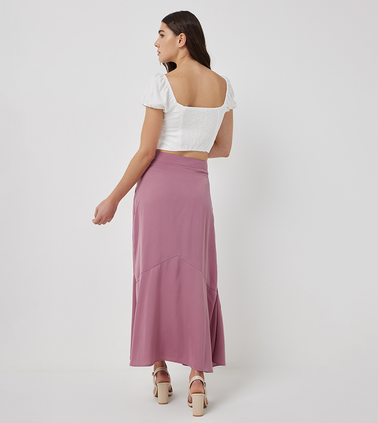 Solid Elastic Waist Maxi Skirt