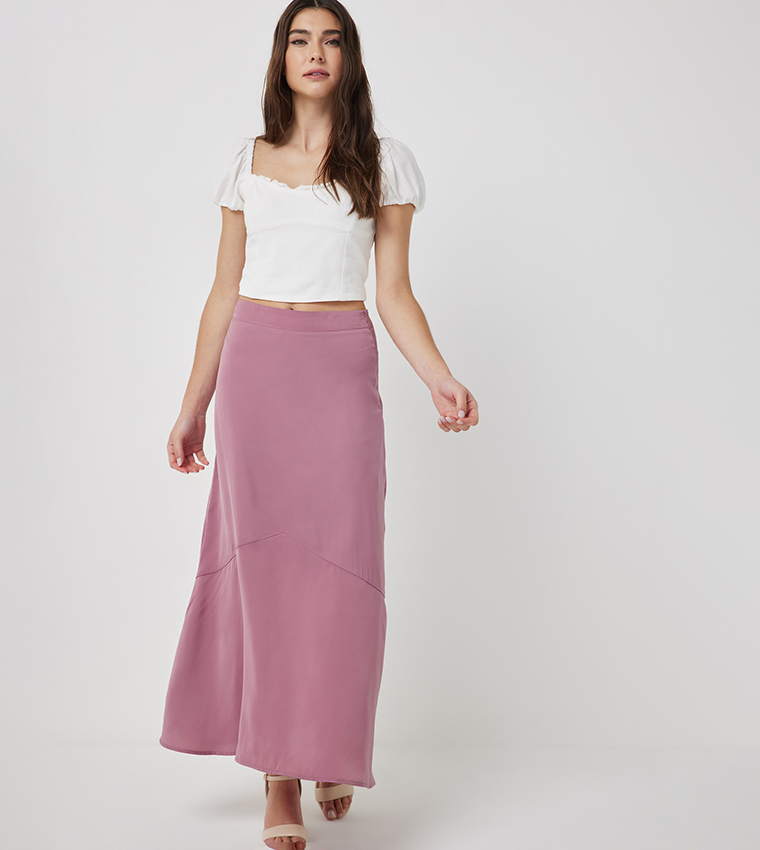 Solid Elastic Waist Maxi Skirt
