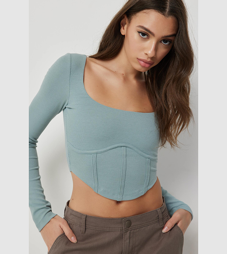 Long Sleeves Crop Bustier Top