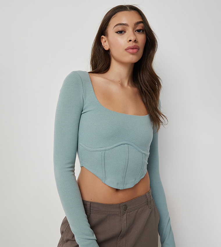 Long Sleeves Crop Bustier Top