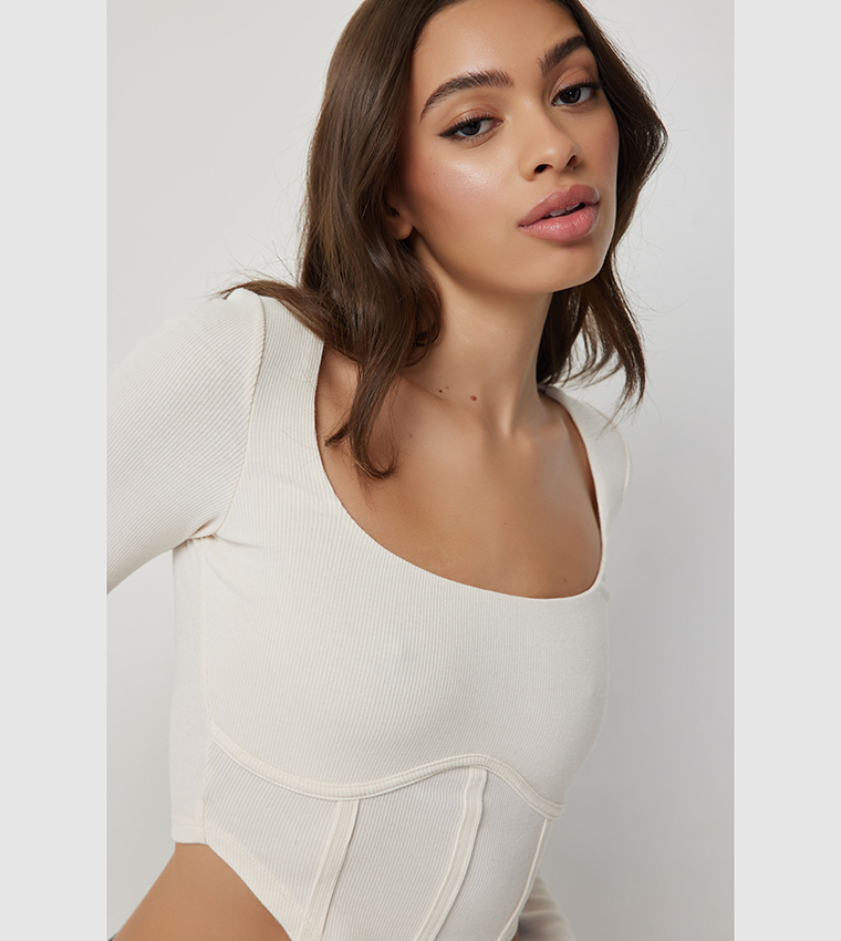 Long Sleeves Crop Bustier Top