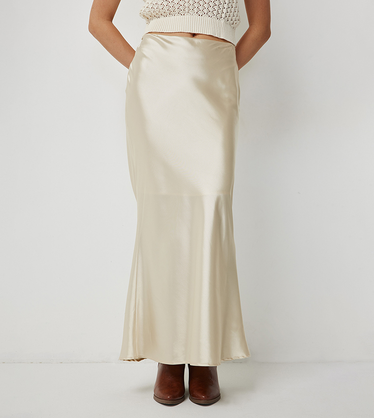 Buy Ardene Solid Maxi Satin Skirt In Beige 6thStreet UAE - Main Image