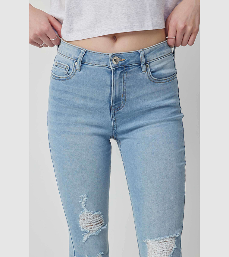Ripped Mid Rise Skinny Fit Jeans