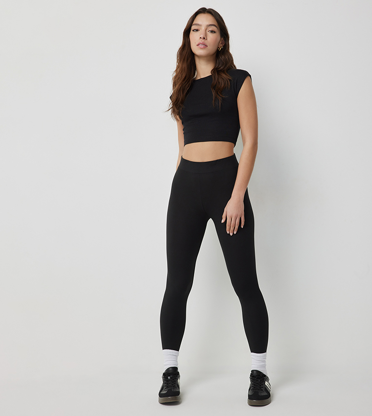 Solid Cap Sleeves Cropped T-Shirt