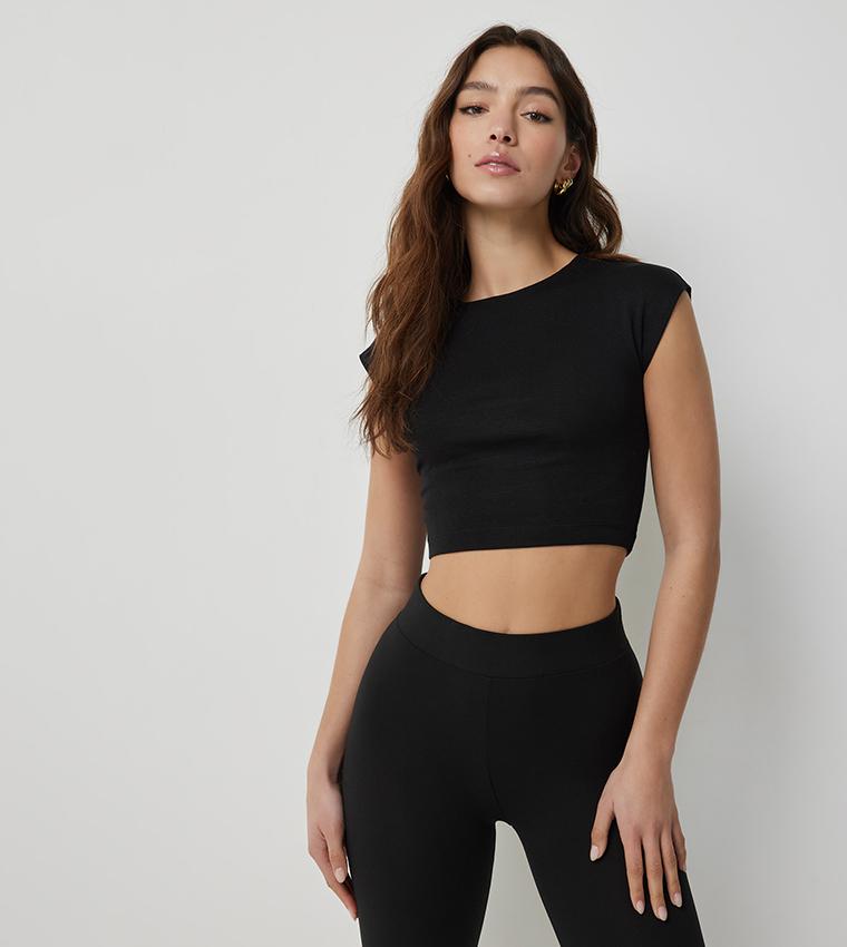 Solid Cap Sleeves Cropped T-Shirt