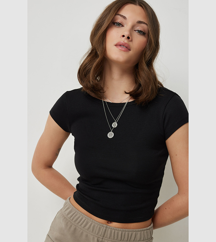 Ribbed Short Sleeves Crop Top