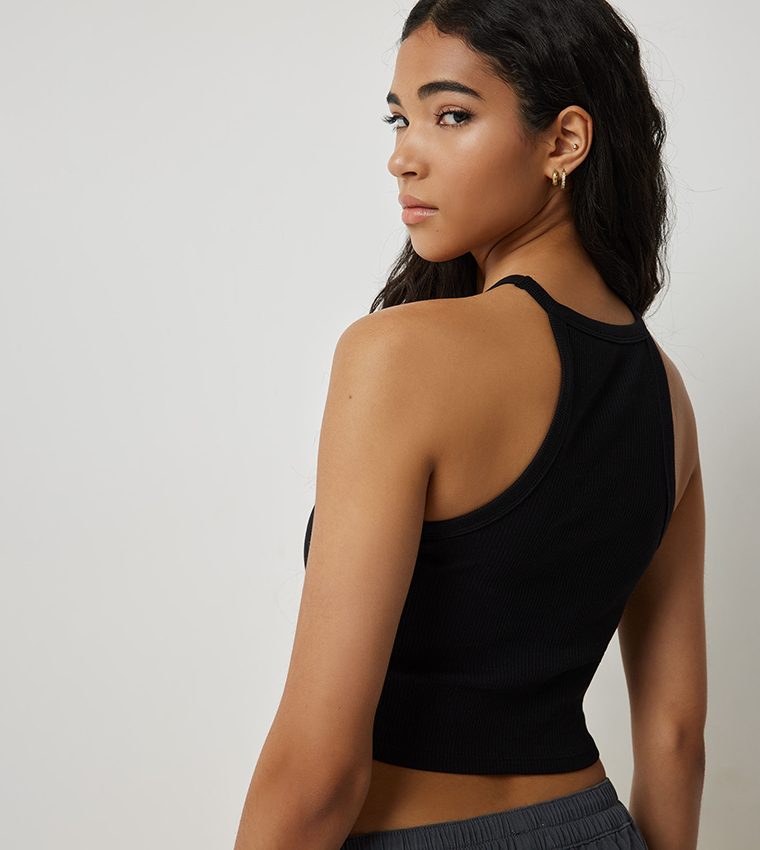 Ribbed Halterneck Tank Top