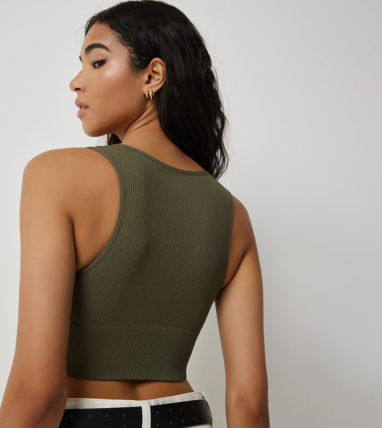  Ribbed V-Neck Crop Tank Top