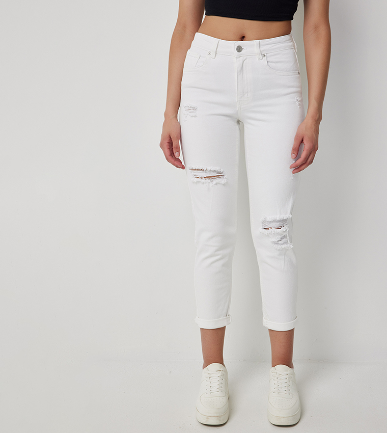 Solid High Rise Mom Fit Jeans
