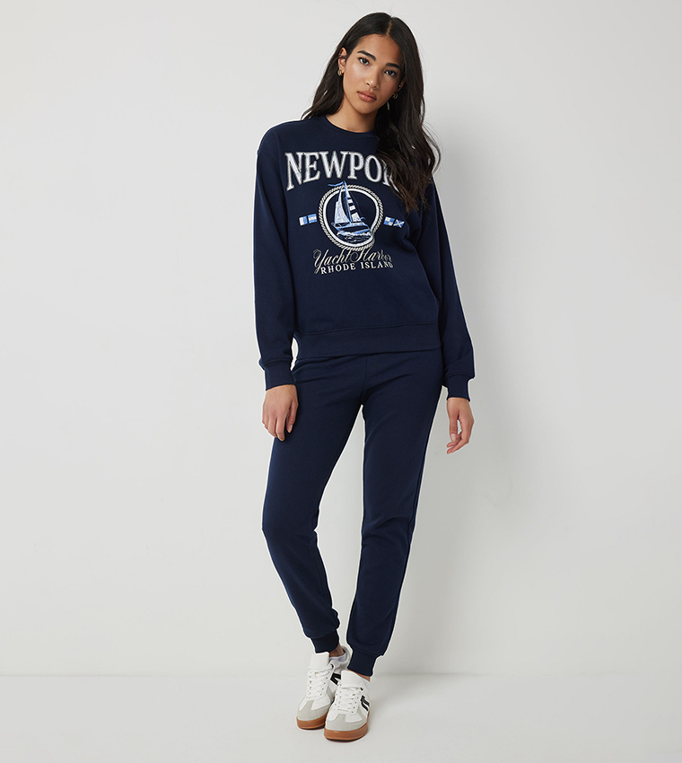 Solid Elastic Waist Slouchy Joggers