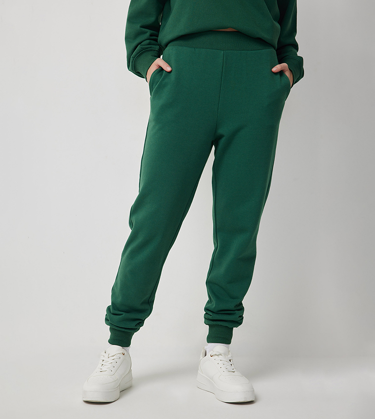 Solid Elastic Waist Slouchy Joggers