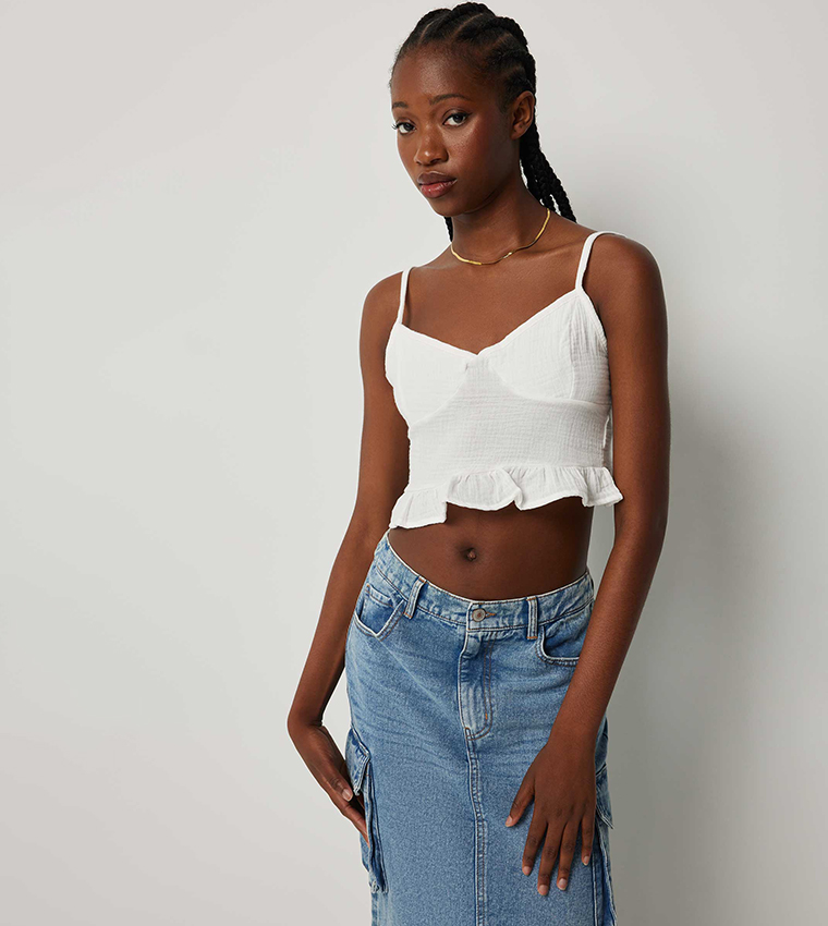 Ruffle hem crop top on sale