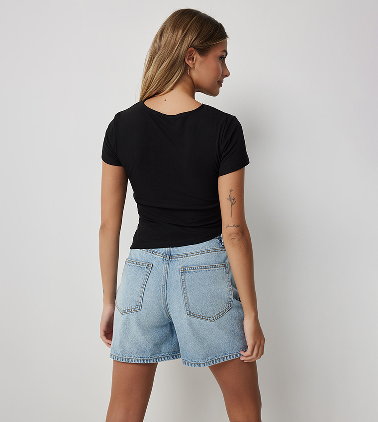 Asymmetric Ruched Side T-Shirt
