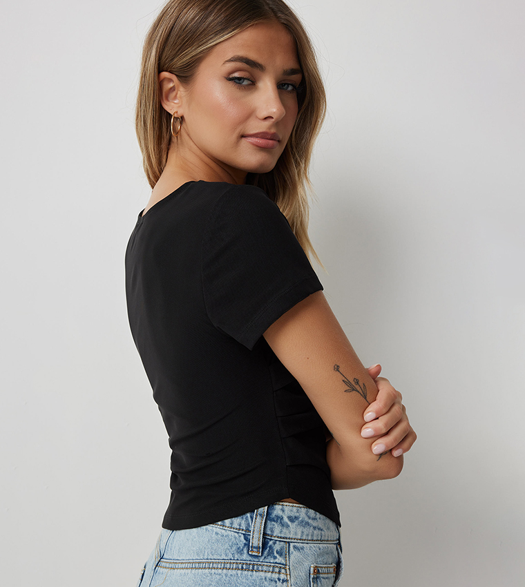 Asymmetric Ruched Side T-Shirt