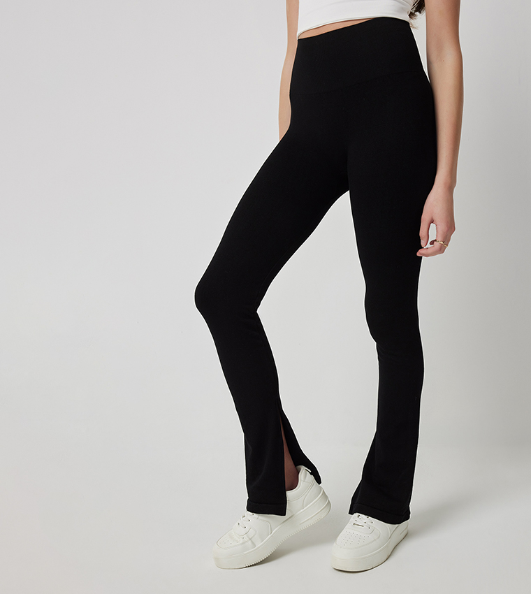 Solid Flared Leggings with Slit