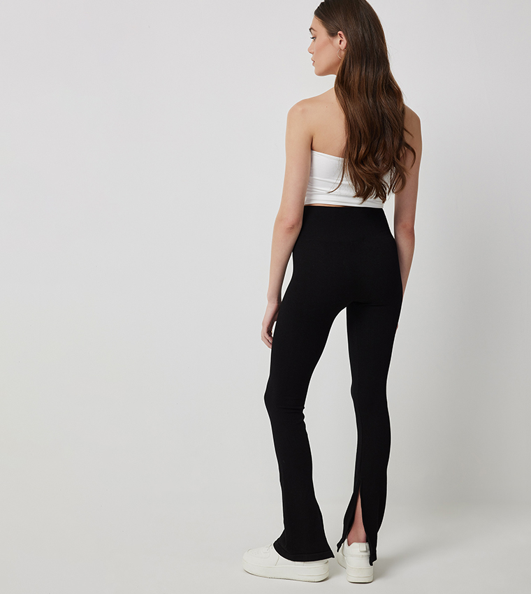 Solid Flared Leggings with Slit