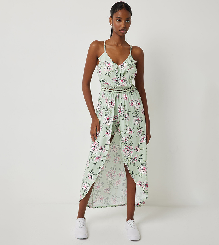 Buy Ardene Printed Romper With Maxi Skirt Overlay In Green 6thStreet Bahrain