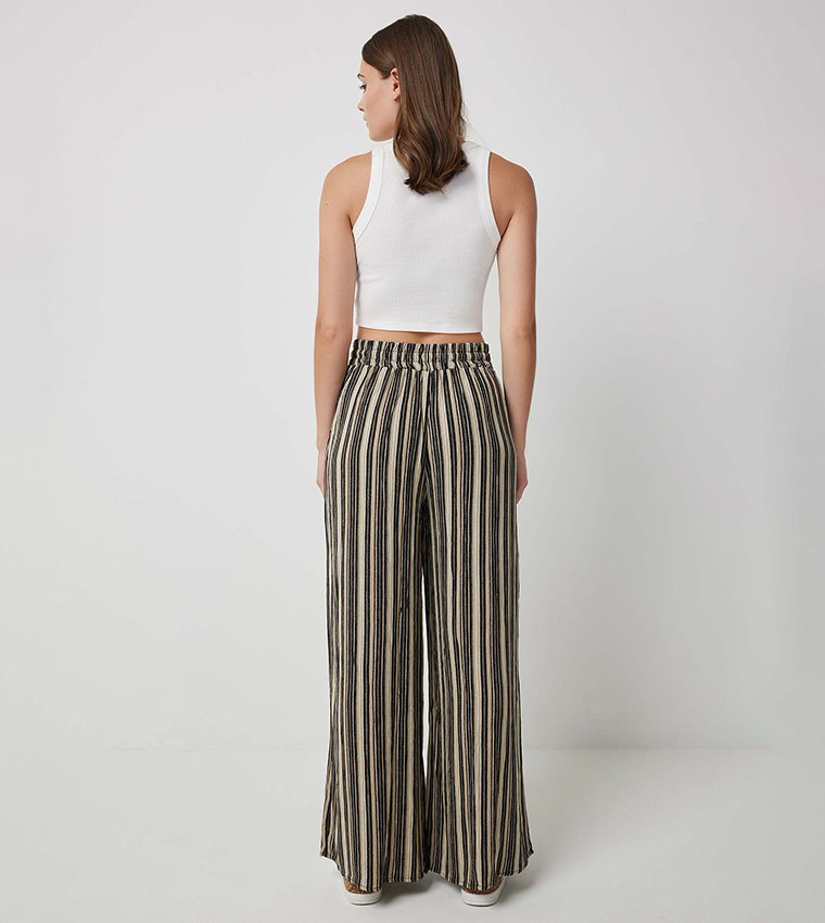 Striped Drawstring Waist Wide Leg Pants