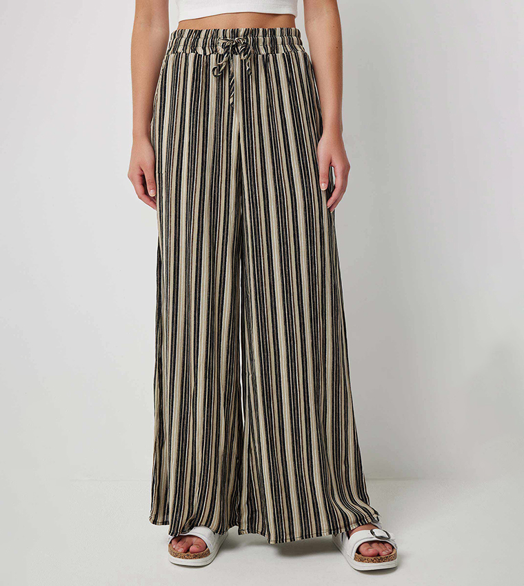 Striped Drawstring Waist Wide Leg Pants
