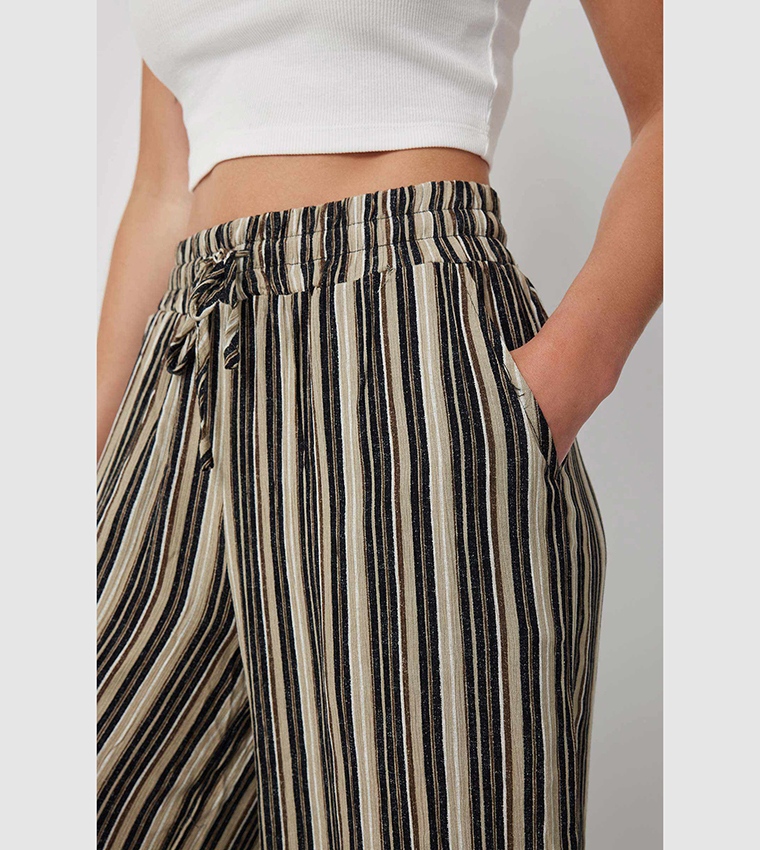 Striped Drawstring Waist Wide Leg Pants