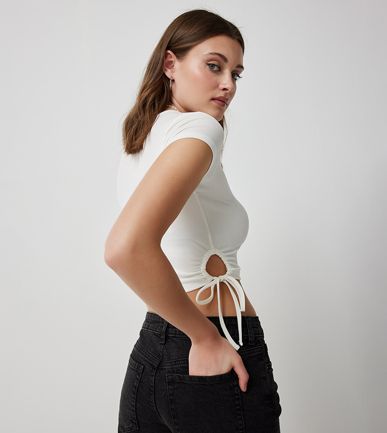 Side Ruched Crop T-Shirt