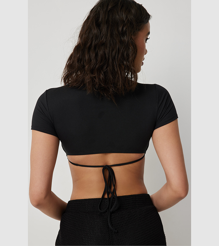 Ribbed Short Sleeves Crop T-Shirt