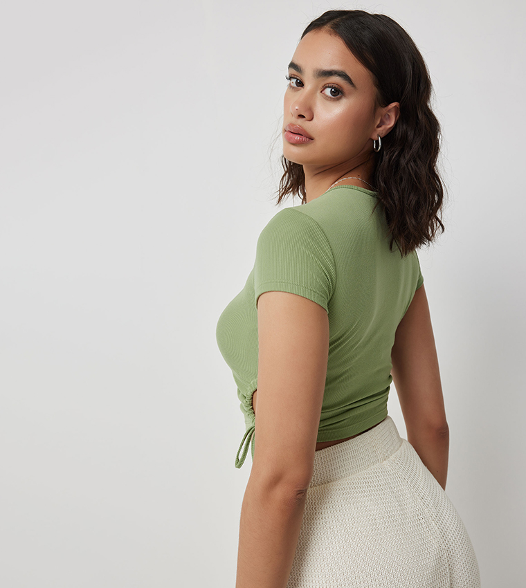 Graphic Print Ruched Crop Top