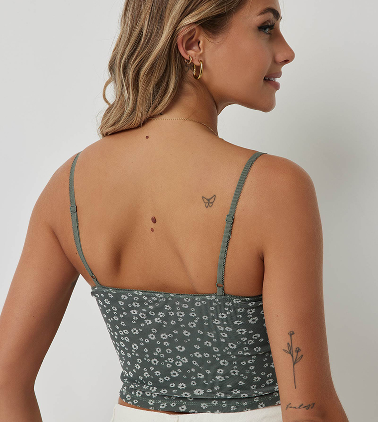 Floral Mesh Crop Cami Top