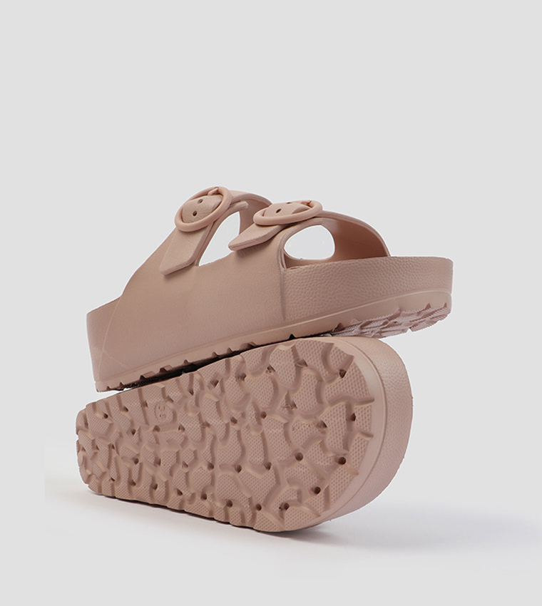 Double Buckle Straps Platform Slides