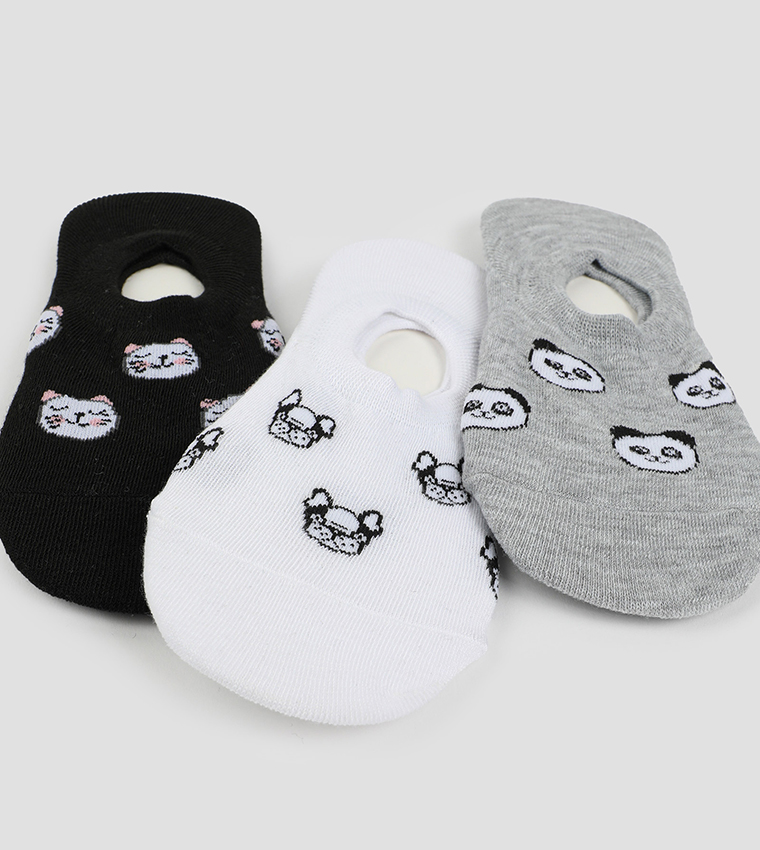 3-Pack Printed No Show Socks