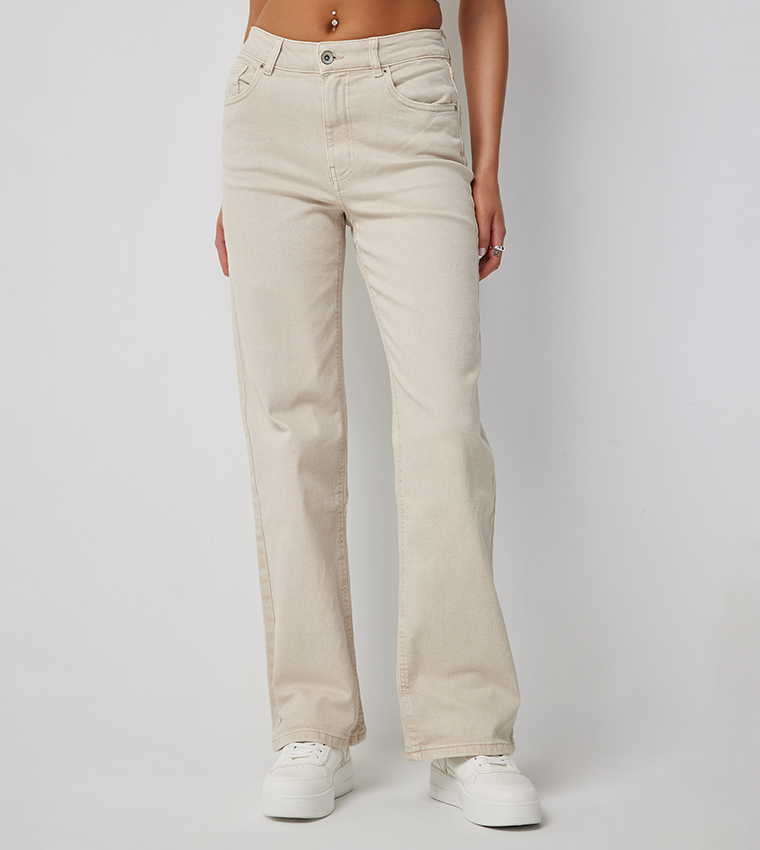 Buy Ardene 90s High Rise Straight Fit Jeans In Beige 6thStreet Oman