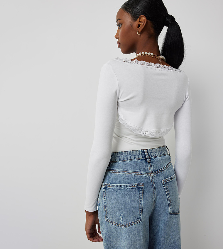 Ribbed Lace Trim Bolero