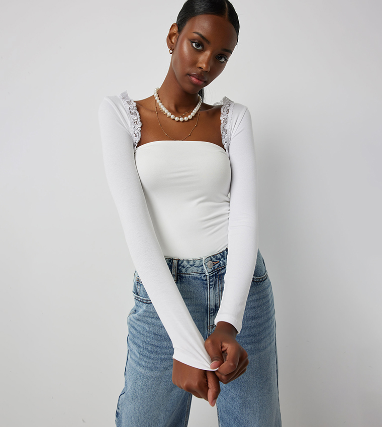 Ribbed Lace Trim Bolero