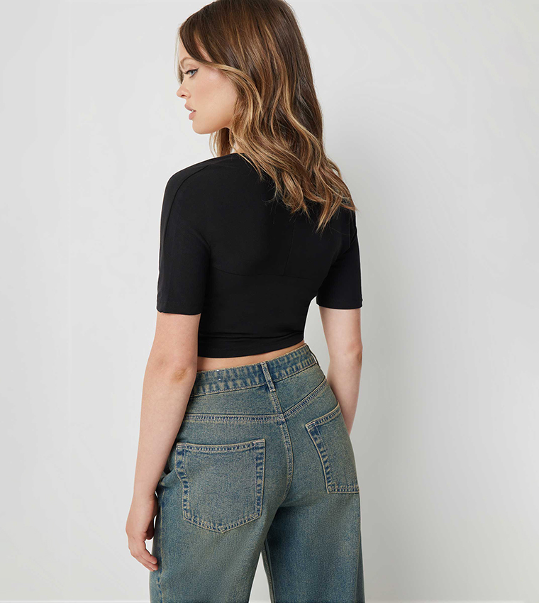 Solid Square Neck Crop Top