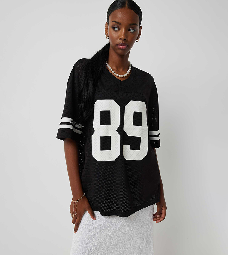 Buy Ardene Printed Oversized Mesh Football Jersey In Black