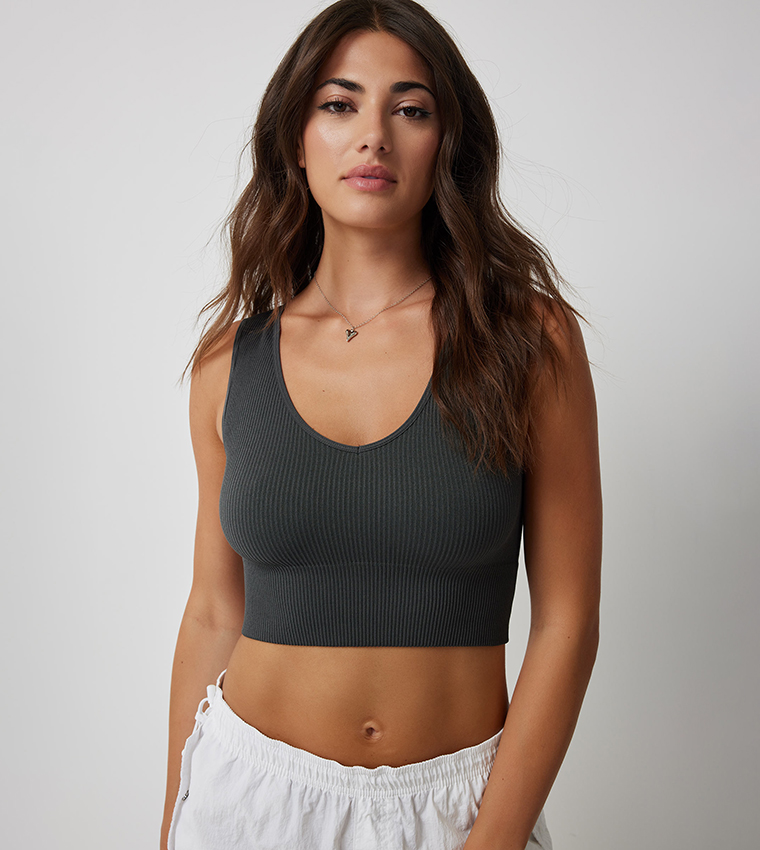 Ribbed V-Neck Crop Top